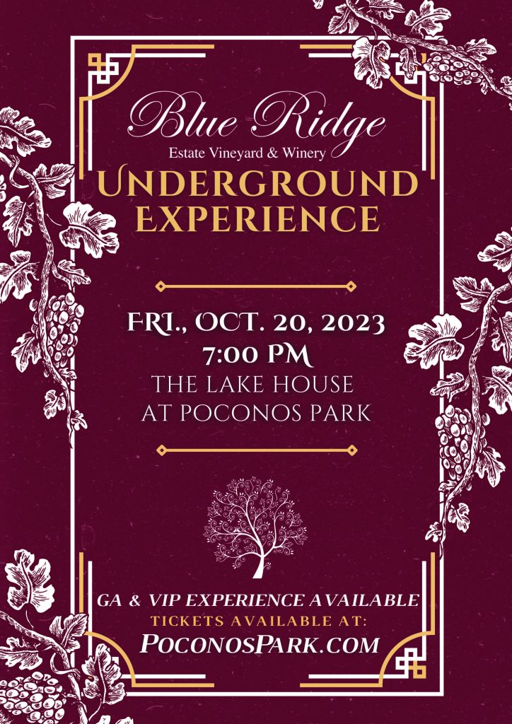 Blue Ridge Winery and Poconos Park Amphitheater Wine Tasting Event Flyer 